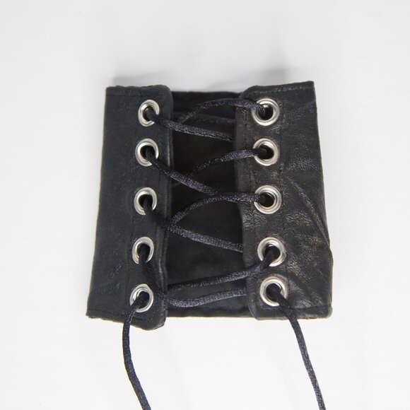 SOLD Renaissance Faire Medieval Style Black Leather Gauntlet Bracelets Set - Picture 6 of 9